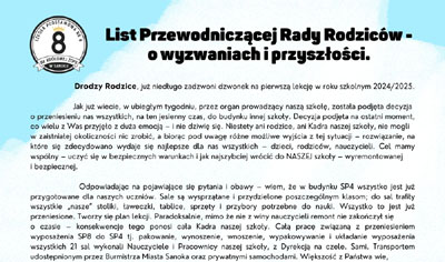 List Przewodniczącej Rady Rodziców…