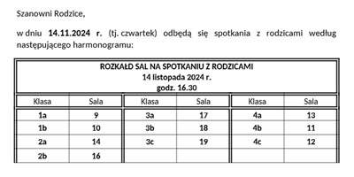 Spotkania z Rodzicami – 14.11.2024 – zapraszamy…