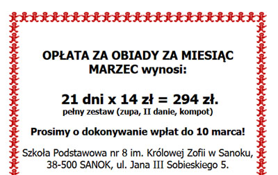 Opłata za obiady w MARCU…