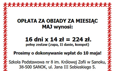Opłata za obiady w MAJU…