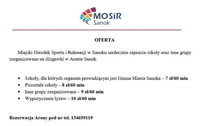 MOSiR Sanok zaprasza na ŚLIZGAWKĘ…