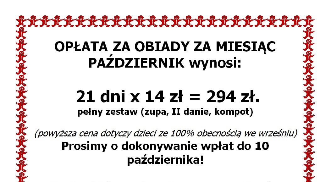 Opłata za obiady we PAŹDZIERNIKU 2025…