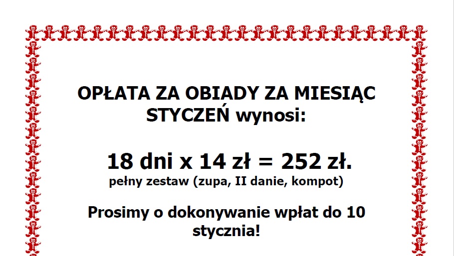 Opłata za obiady w STYCZNIU 2026…