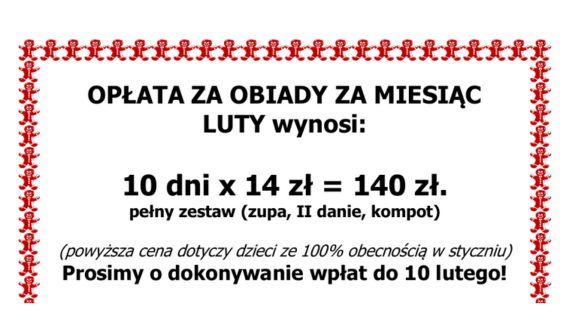 Opłata za obiady w LUTYM 2026…