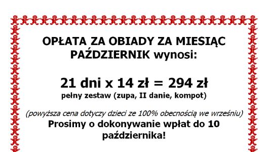 Opłata za obiady w PAŹDZIERNIKU 2026…